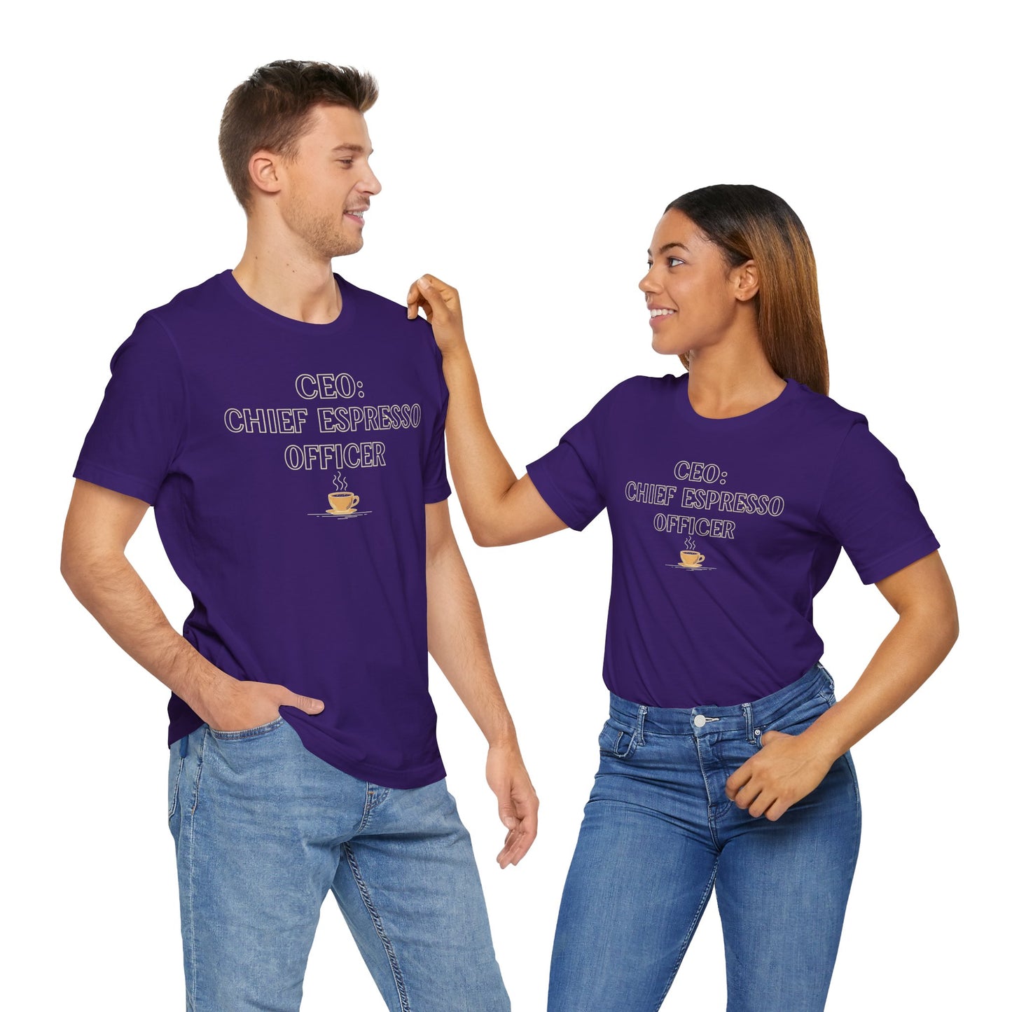 "CEO: Chief Espresso Officer" CW-1 Unisex Jersey T-Shirt for Baristas, Funny Coffee Shirt for Gifts, Perfect for Birthdays, Coffee Shop Outfits