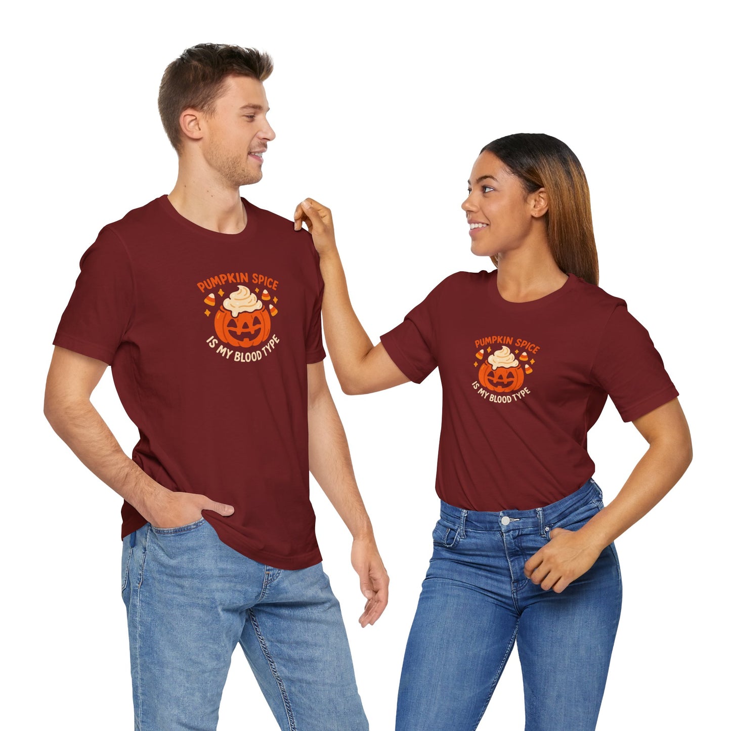 "Pumpkin Spice is My Blood Type" Short Sleeve Tee Fall Fashion, Halloween Shirt, Coffee Lover Gift, Autumn Wardrobe, Seasonal Tee