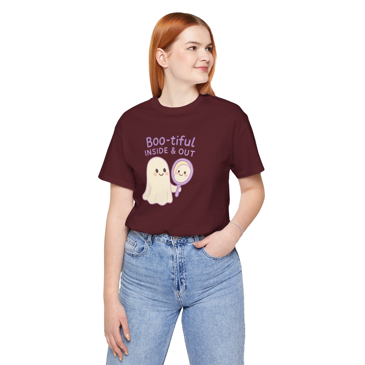 "Boo-tiful Inside Out" Ghost Tee, Cute Halloween Shirt, Unisex Short Sleeve T-Shirt, Fall Apparel, Spooky Vibes, Gift for Halloween Lovers