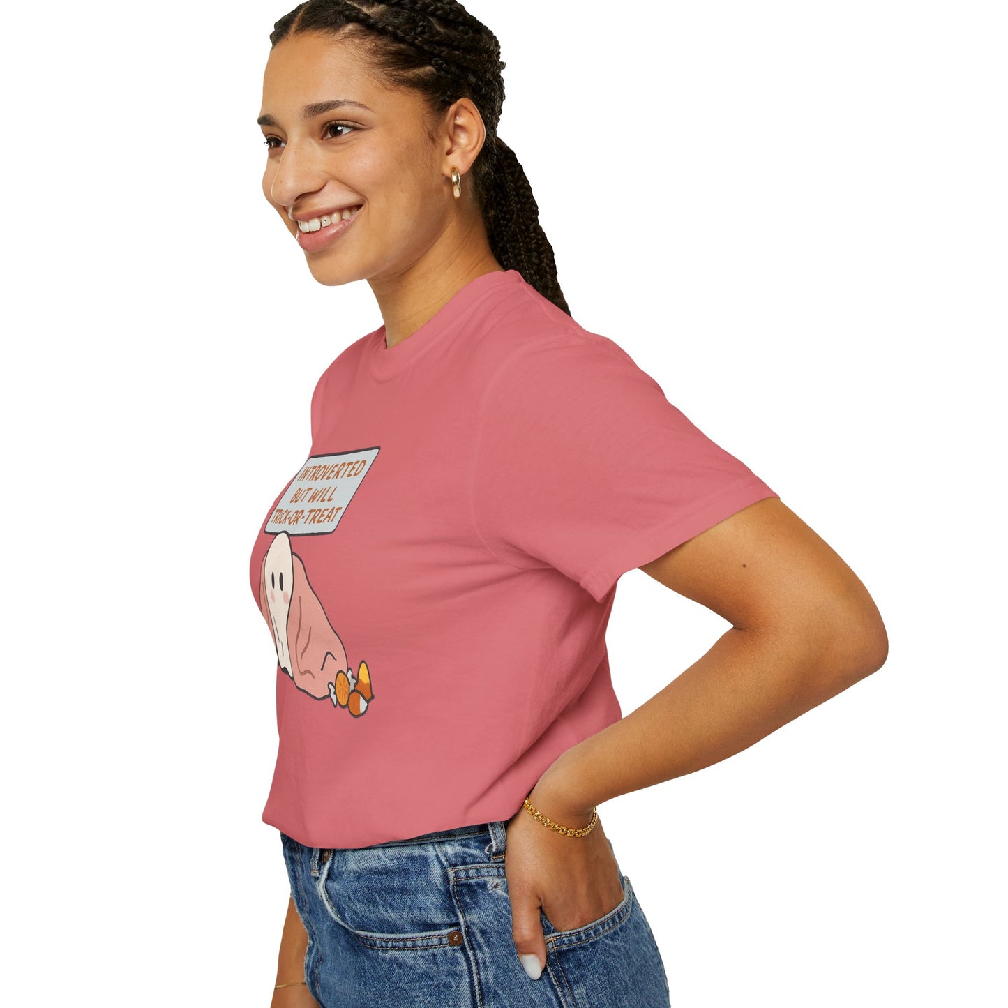 "Introverted But Will Trick or Treat" Unisex Halloween Tee, Funny Trick-or-Treat Shirt, Spooky Season Apparel, Gift for Introverts