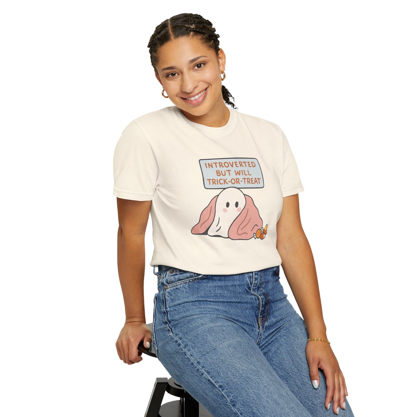 "Introverted But Will Trick or Treat" Unisex Halloween Tee, Funny Trick-or-Treat Shirt, Spooky Season Apparel, Gift for Introverts