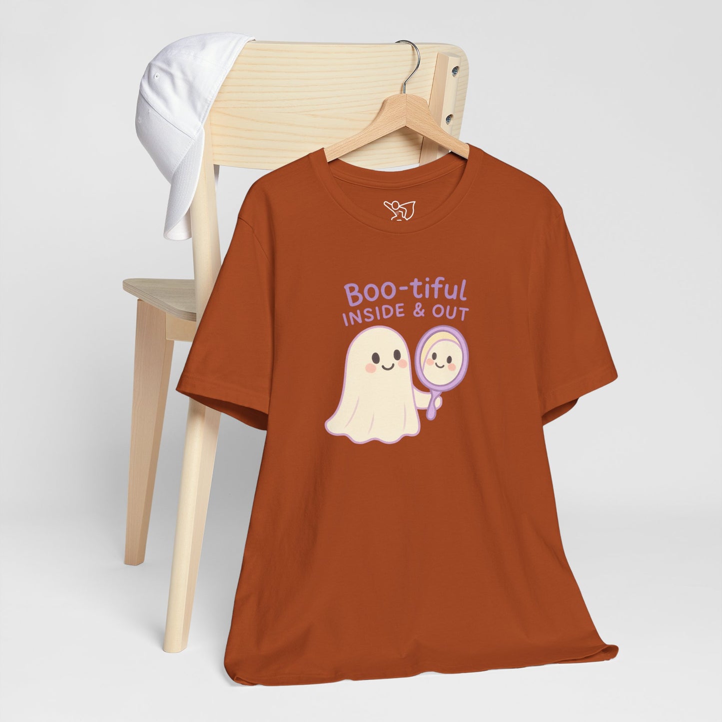 "Boo-tiful Inside Out" Ghost Tee, Cute Halloween Shirt, Unisex Short Sleeve T-Shirt, Fall Apparel, Spooky Vibes, Gift for Halloween Lovers