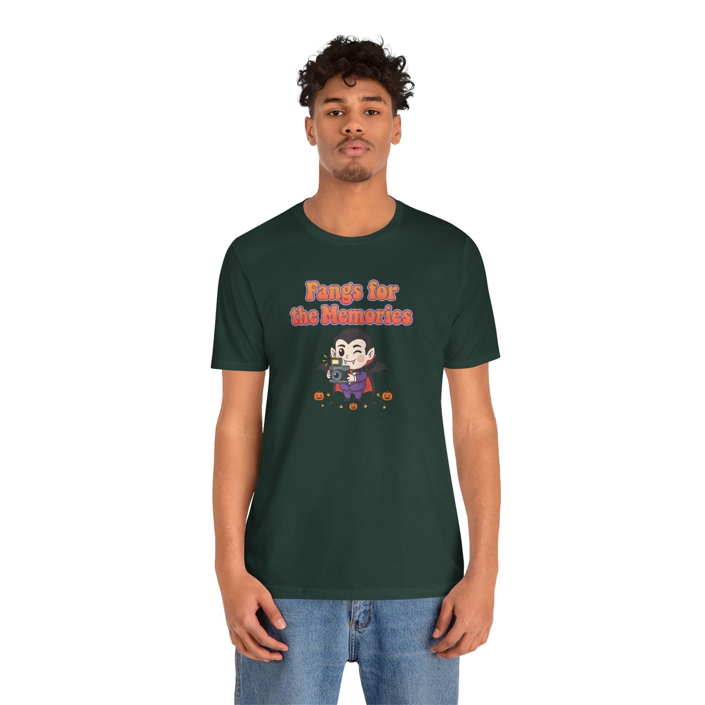 "Fangs for the Memories" Unisex Short Sleeve Shirt, Casual Halloween Outfit, Gift for Spooky Season, Halloween Shirt