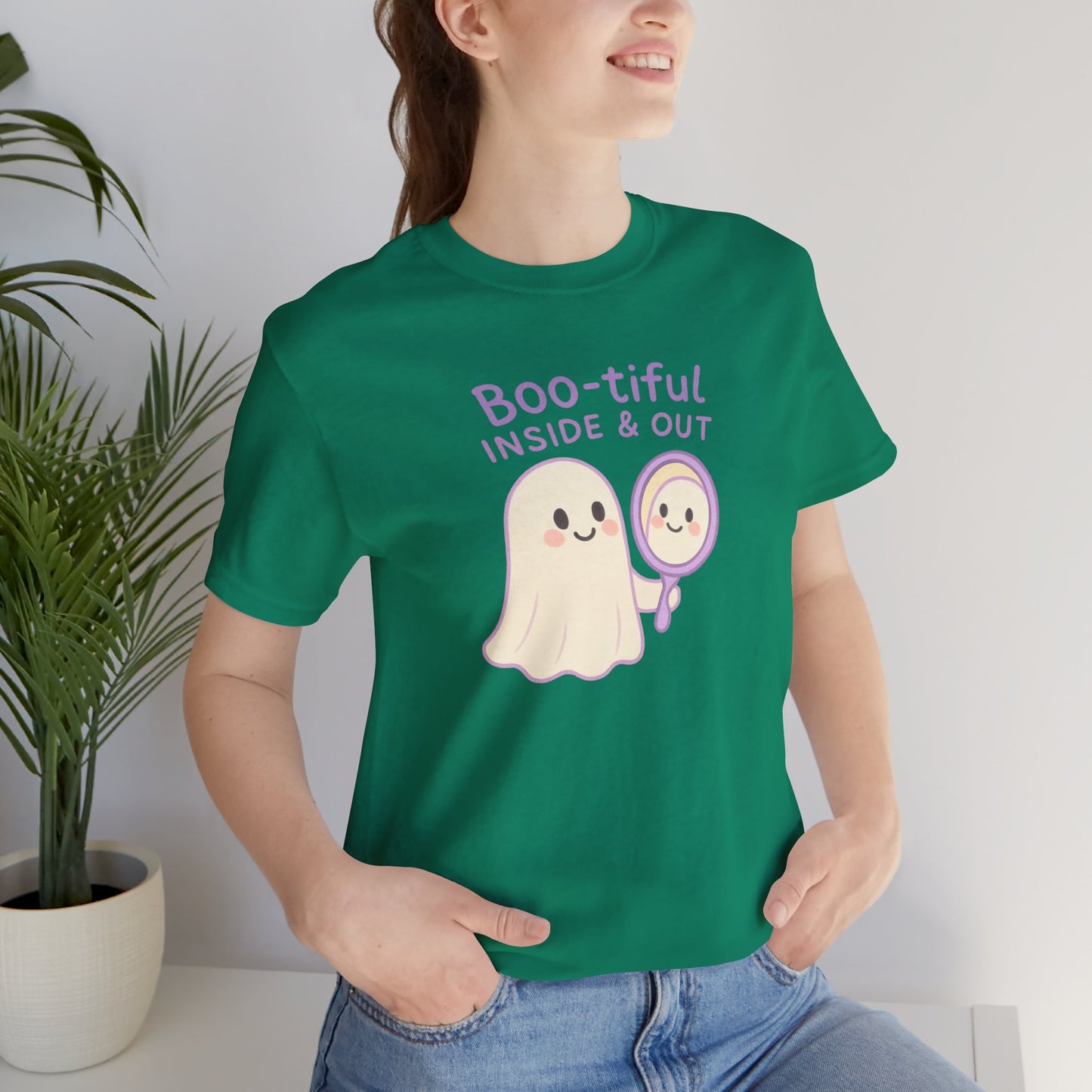 "Boo-tiful Inside Out" Ghost Tee, Cute Halloween Shirt, Unisex Short Sleeve T-Shirt, Fall Apparel, Spooky Vibes, Gift for Halloween Lovers