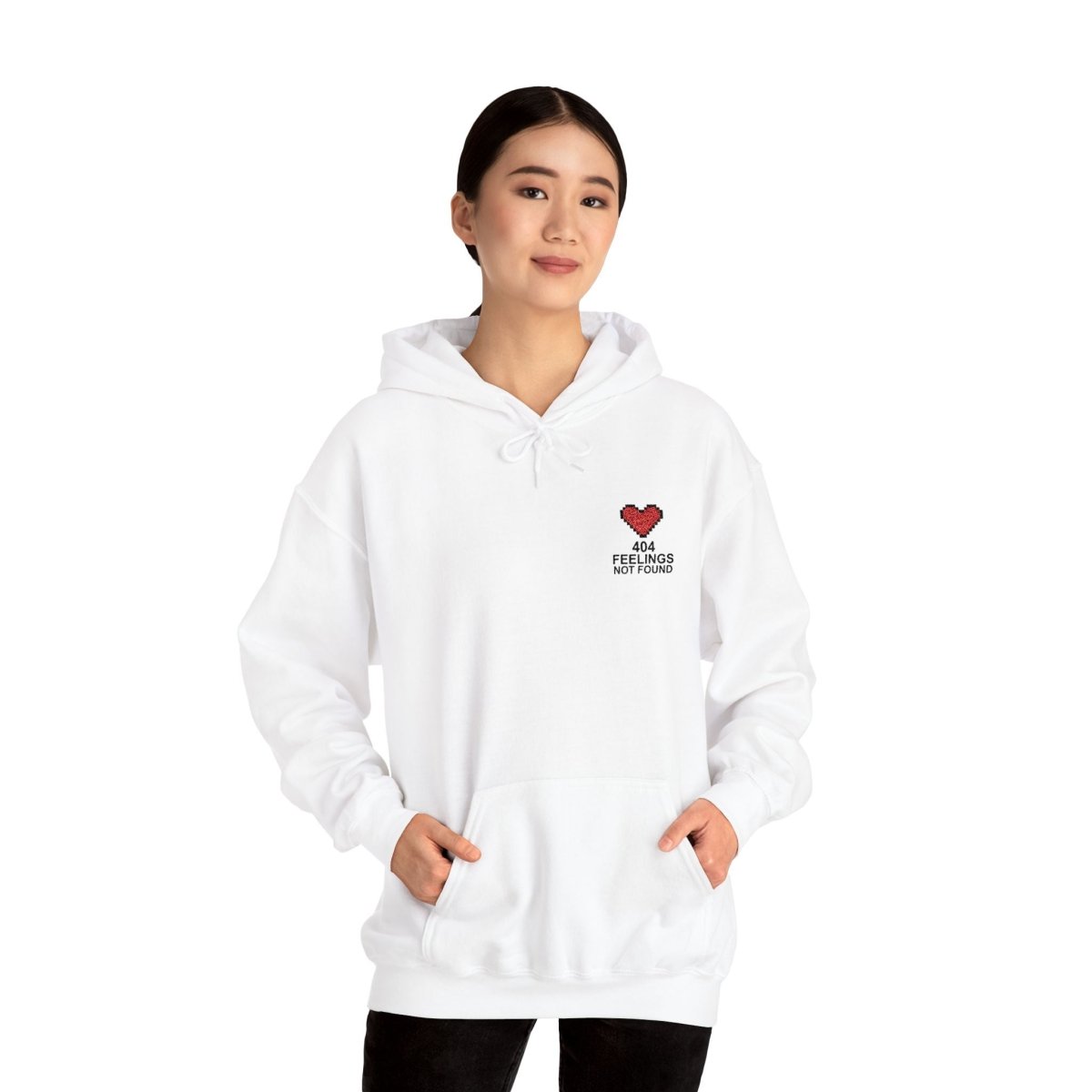 "404 Feelings Not Found" Embroidery Design Unisex Heavy Blend™ Hooded Sweatshirt - AI Tee Hero