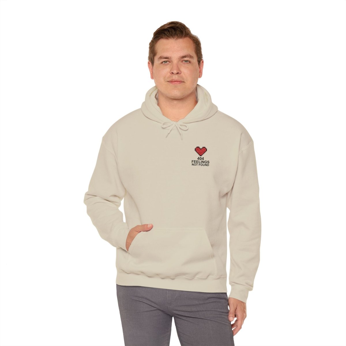 "404 Feelings Not Found" Embroidery Design Unisex Heavy Blend™ Hooded Sweatshirt - AI Tee Hero