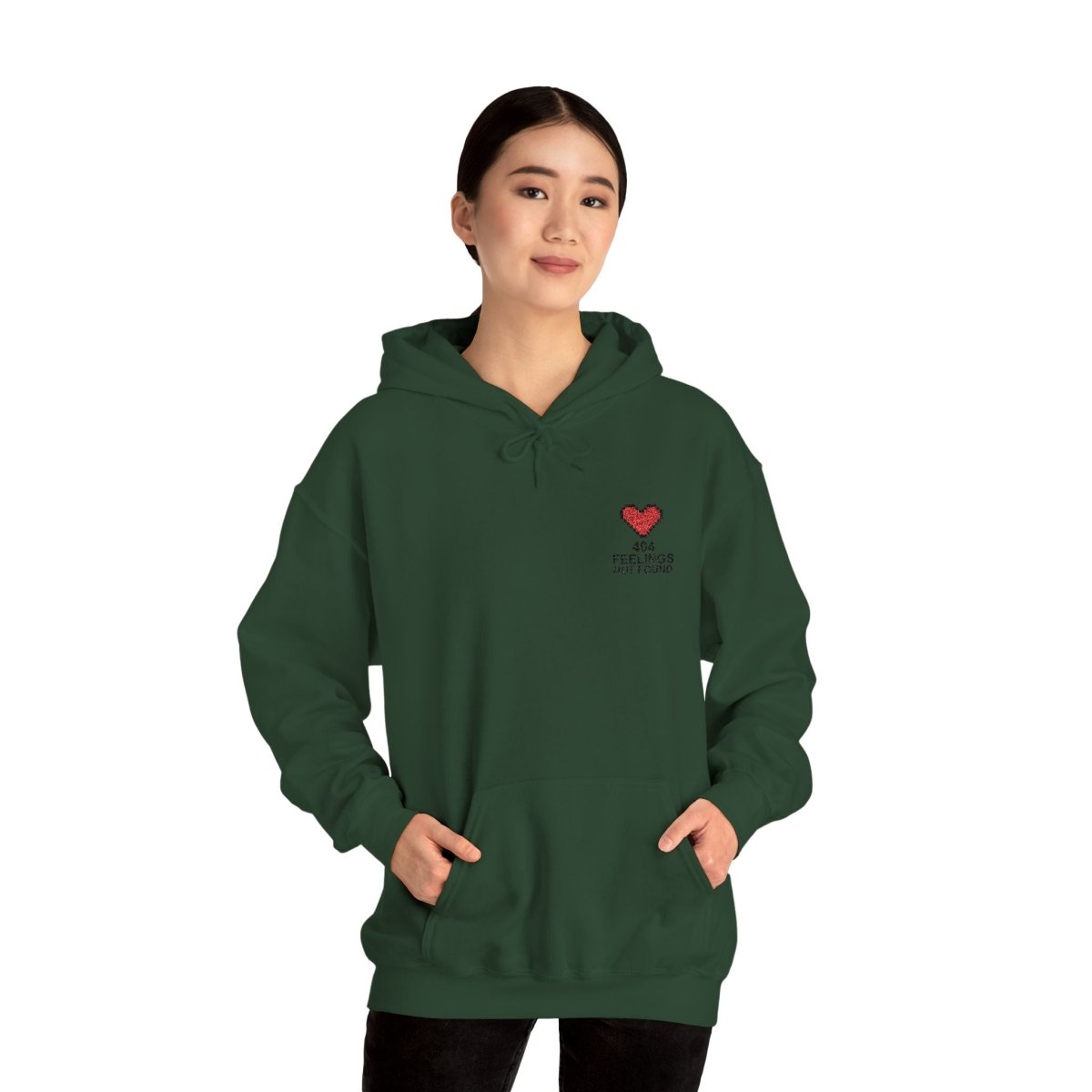 "404 Feelings Not Found" Embroidery Design Unisex Heavy Blend™ Hooded Sweatshirt - AI Tee Hero