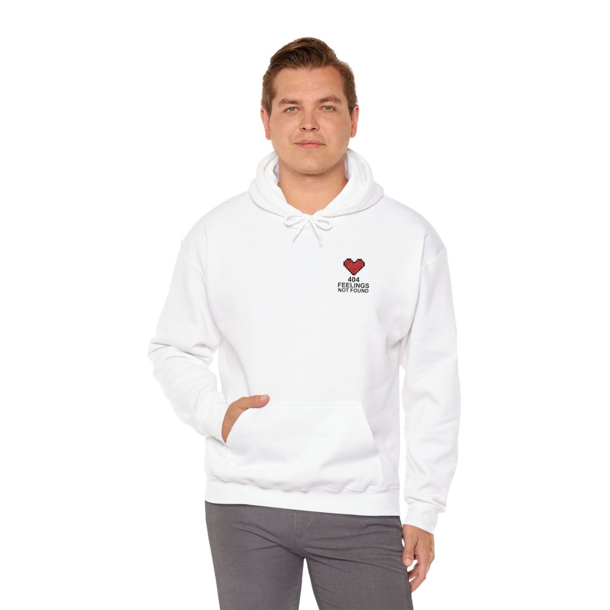 "404 Feelings Not Found" Embroidery Design Unisex Heavy Blend™ Hooded Sweatshirt - AI Tee Hero