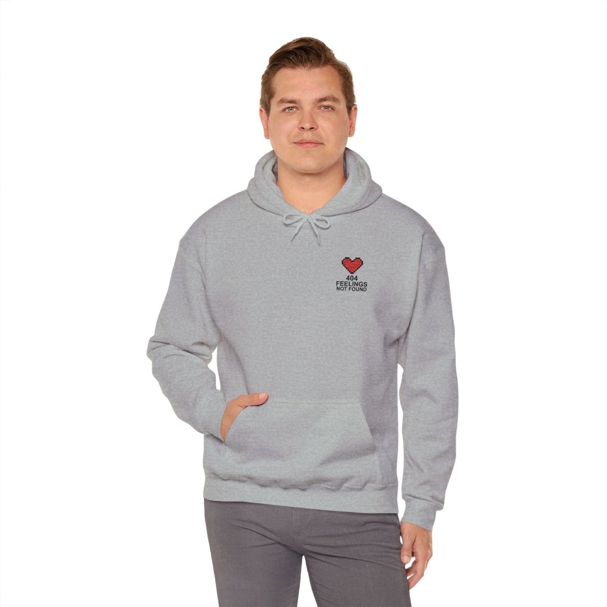 "404 Feelings Not Found" Embroidery Design Unisex Heavy Blend™ Hooded Sweatshirt - AI Tee Hero