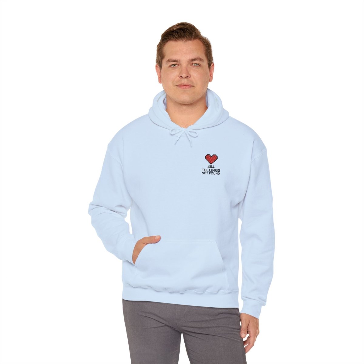 "404 Feelings Not Found" Embroidery Design Unisex Heavy Blend™ Hooded Sweatshirt - AI Tee Hero