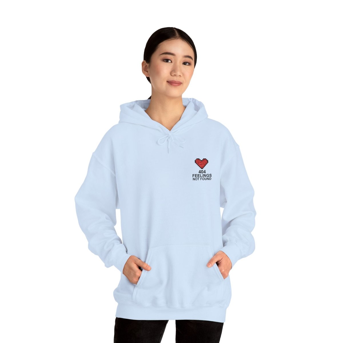 "404 Feelings Not Found" Embroidery Design Unisex Heavy Blend™ Hooded Sweatshirt - AI Tee Hero