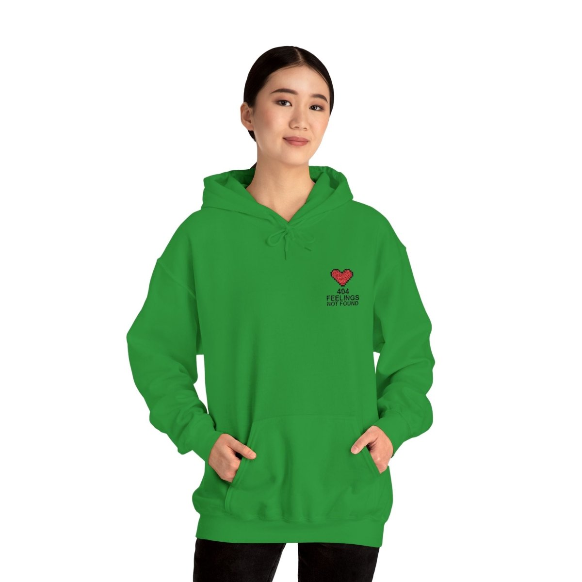 "404 Feelings Not Found" Embroidery Design Unisex Heavy Blend™ Hooded Sweatshirt - AI Tee Hero