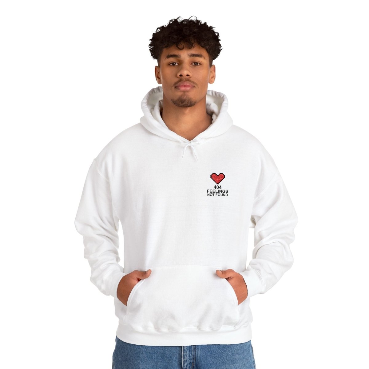 "404 Feelings Not Found" Embroidery Design Unisex Heavy Blend™ Hooded Sweatshirt - AI Tee Hero