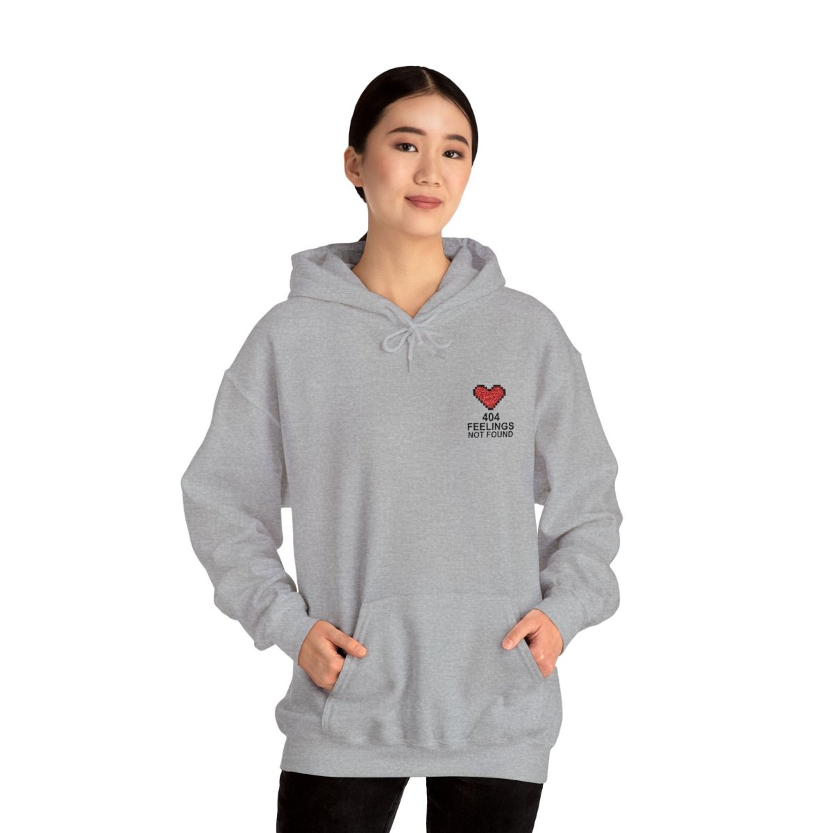 "404 Feelings Not Found" Embroidery Design Unisex Heavy Blend™ Hooded Sweatshirt - AI Tee Hero