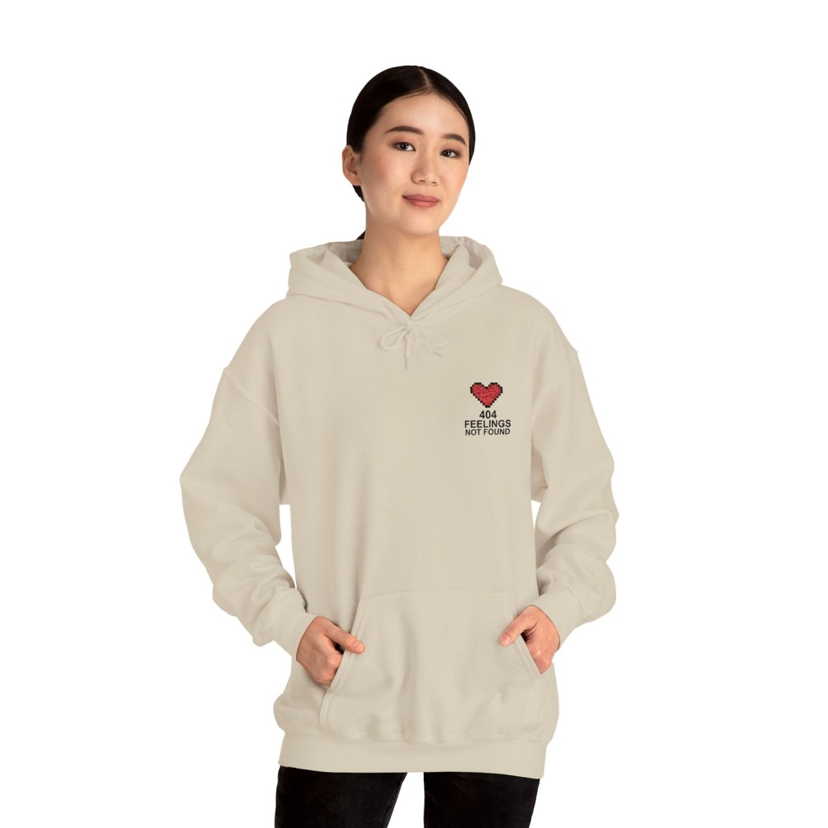 "404 Feelings Not Found" Embroidery Design Unisex Heavy Blend™ Hooded Sweatshirt - AI Tee Hero
