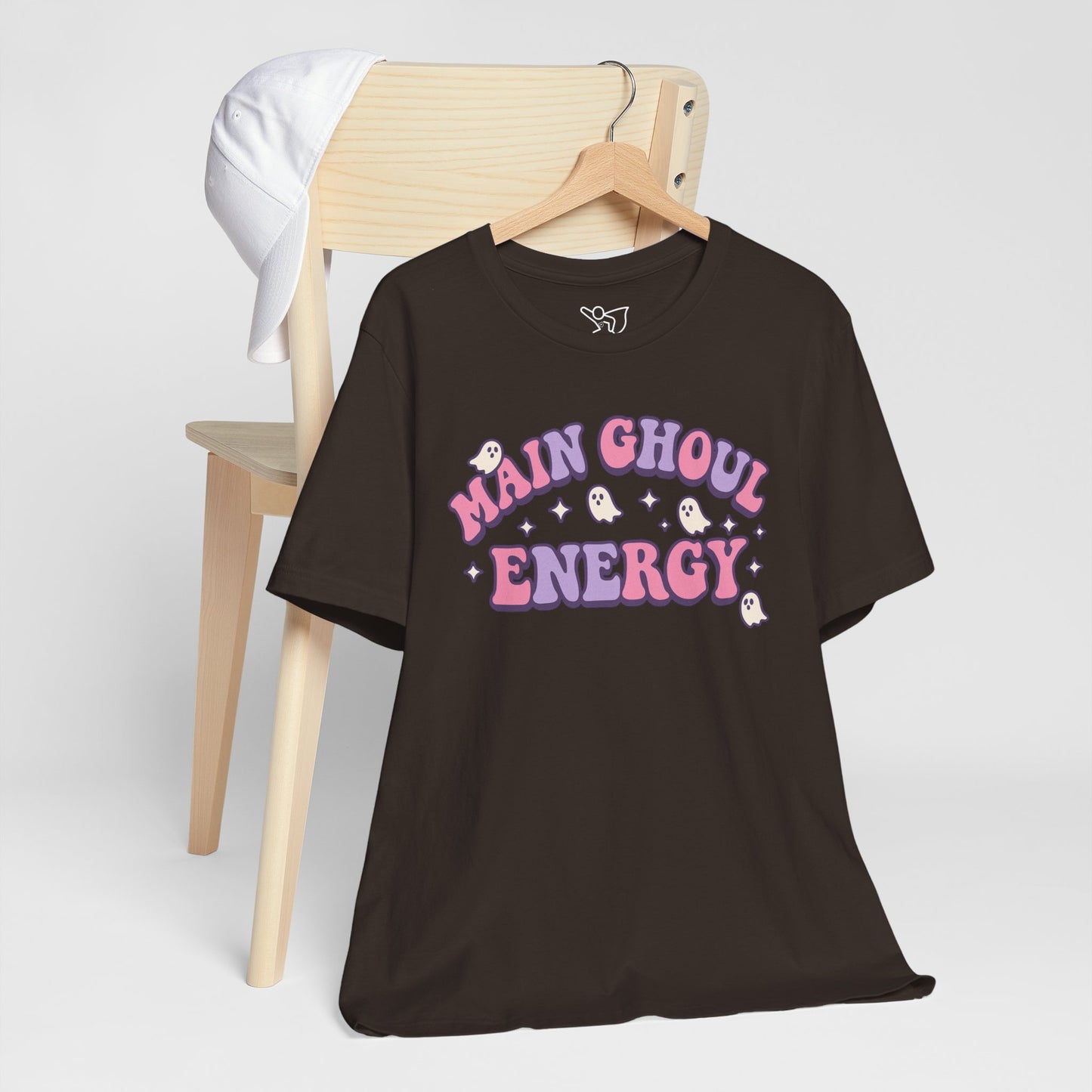 "Main Ghoul Energy" Unisex Short Sleeve T-Shirt, Halloween Party Shirt, Cute Graphic Tee, Gift for Ghost Lovers, Trendy Casual Wear