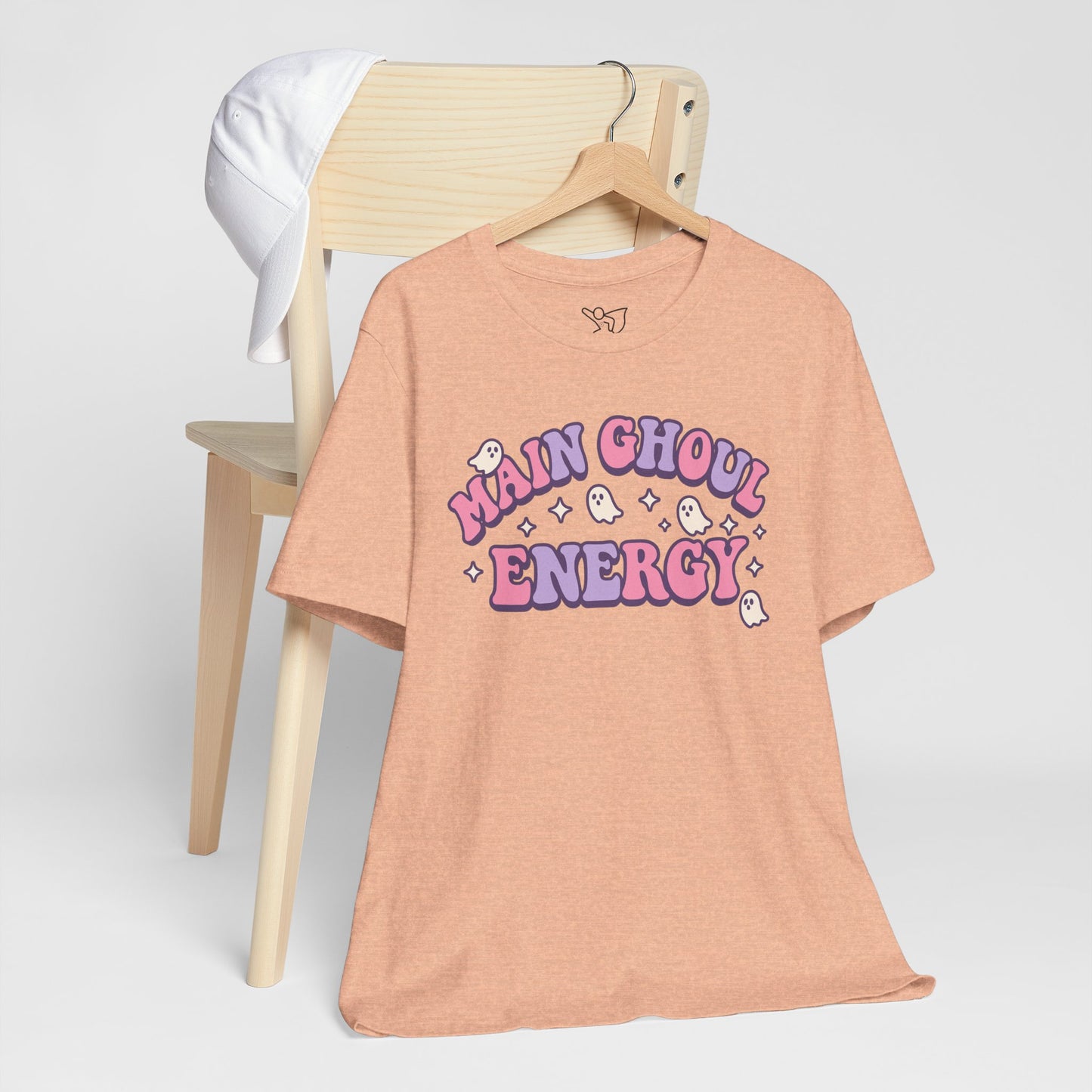 "Main Ghoul Energy" Unisex Short Sleeve T-Shirt, Halloween Party Shirt, Cute Graphic Tee, Gift for Ghost Lovers, Trendy Casual Wear