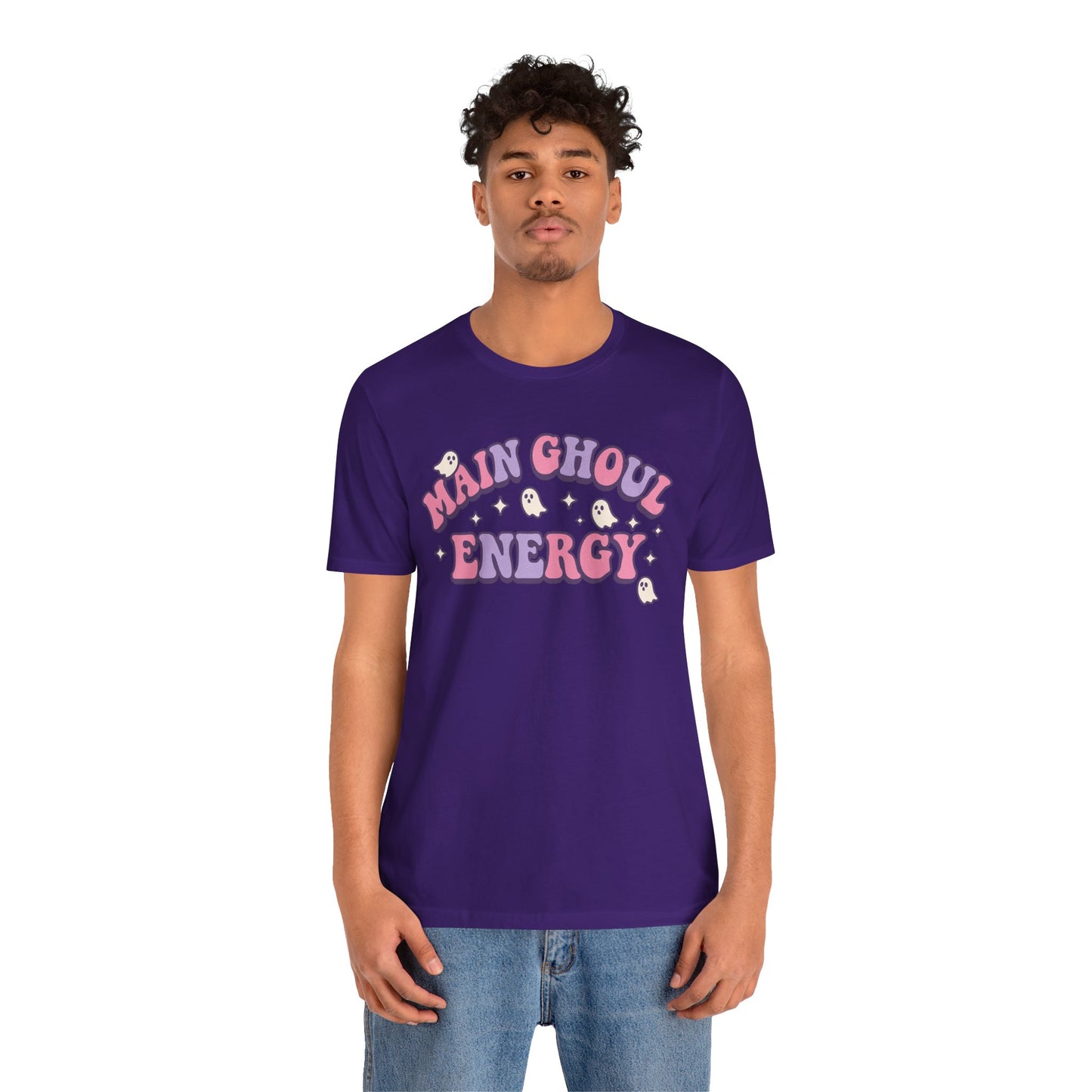 "Main Ghoul Energy" Unisex Short Sleeve T-Shirt, Halloween Party Shirt, Cute Graphic Tee, Gift for Ghost Lovers, Trendy Casual Wear