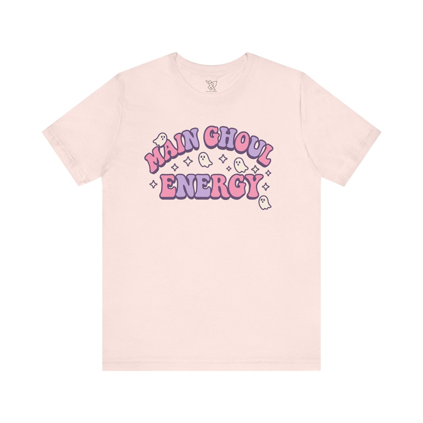 "Main Ghoul Energy" Unisex Short Sleeve T-Shirt, Halloween Party Shirt, Cute Graphic Tee, Gift for Ghost Lovers, Trendy Casual Wear
