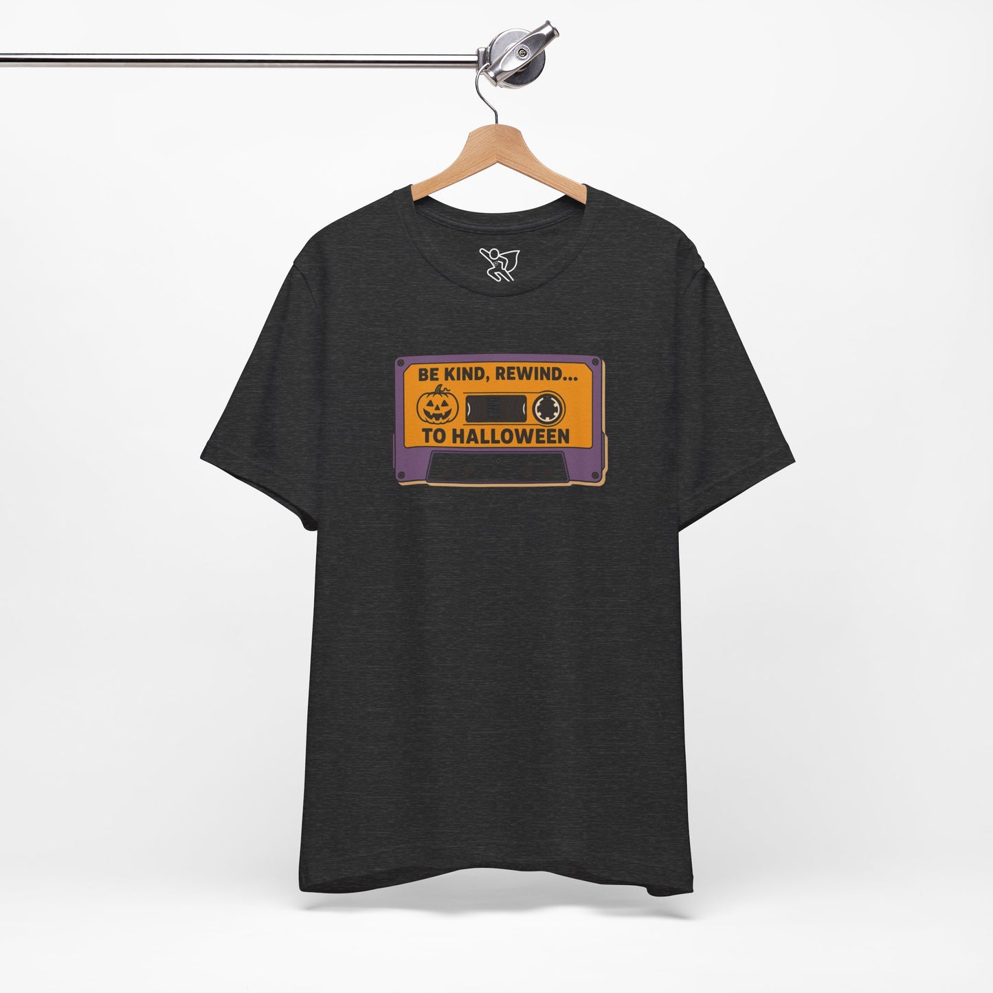 "Be Kind, Rewind to Halloween" T-Shirt, Unisex Casual Wear, Spooky Season Top, Vintage Style Shirt