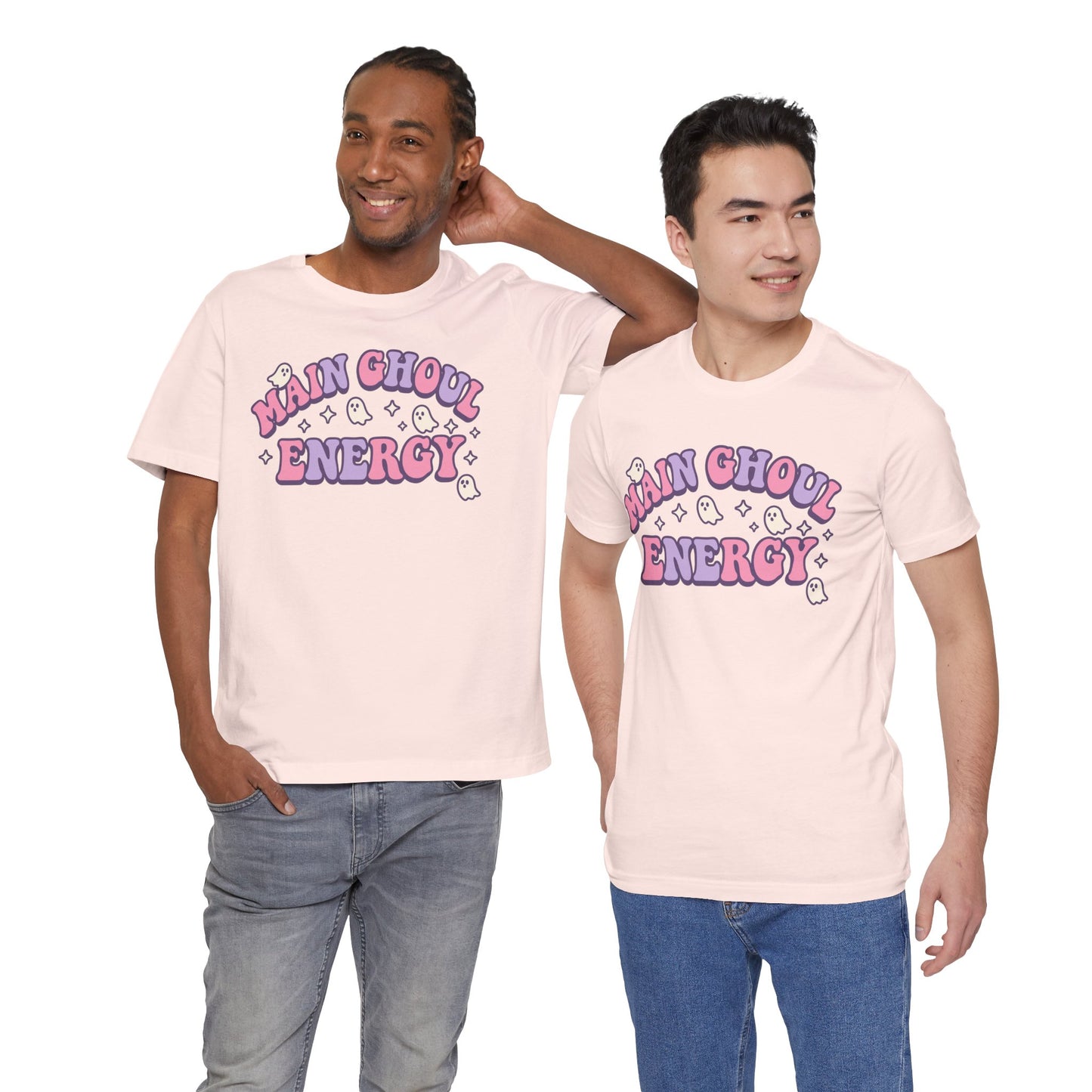 "Main Ghoul Energy" Unisex Short Sleeve T-Shirt, Halloween Party Shirt, Cute Graphic Tee, Gift for Ghost Lovers, Trendy Casual Wear