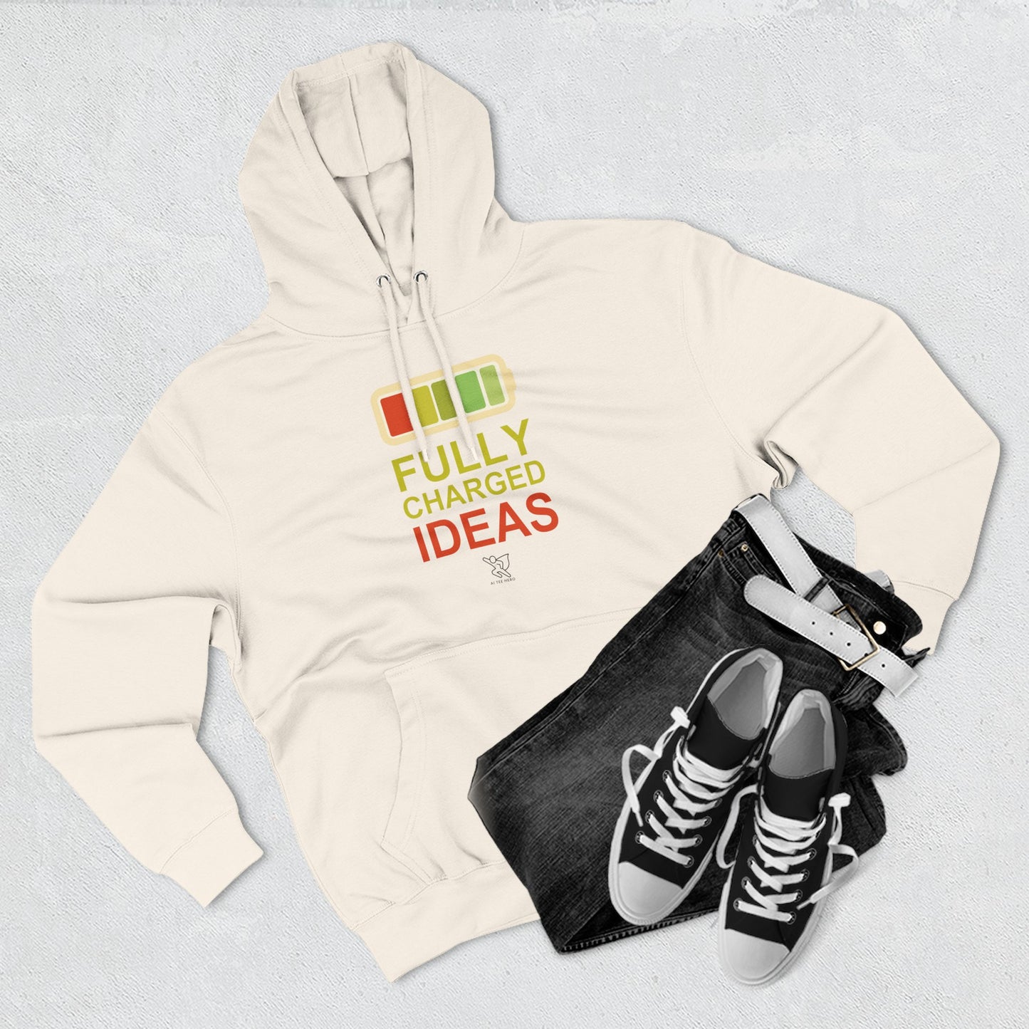 "Fully Charged Ideas" Motivational Fleece Sweatshirt, Cozy Gift for Creatives, Perfect for Inspiration, Fun Wear for All Occasions