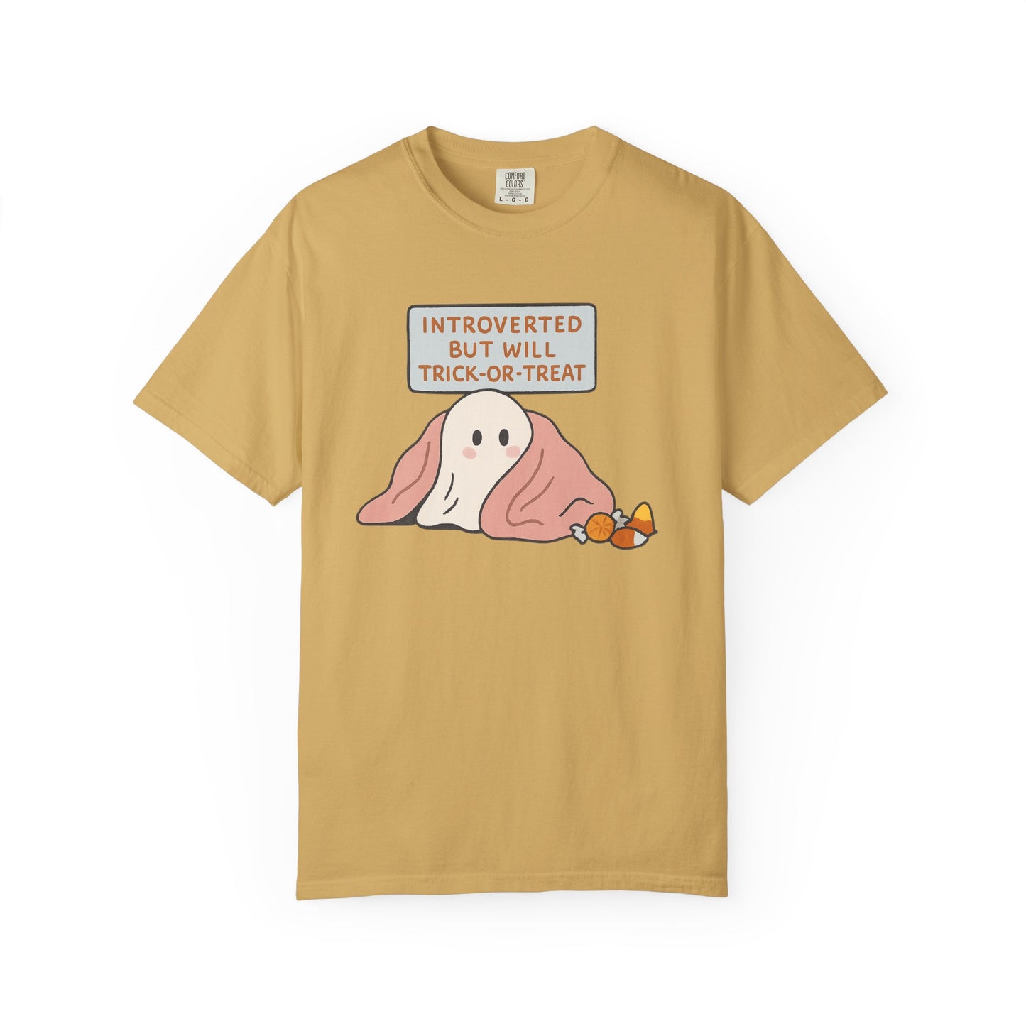 "Introverted But Will Trick or Treat" Unisex Halloween Tee, Funny Trick-or-Treat Shirt, Spooky Season Apparel, Gift for Introverts