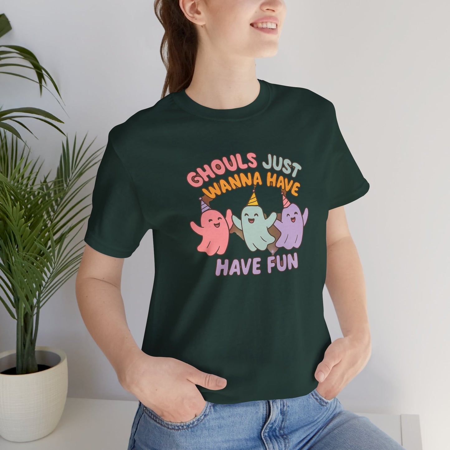 "Ghouls Just Wanna Have Fun" T-Shirt for Halloween, Unisex Graphic Shirt, Cute Ghosts Tee, Casual Wear, Gift for Friends
