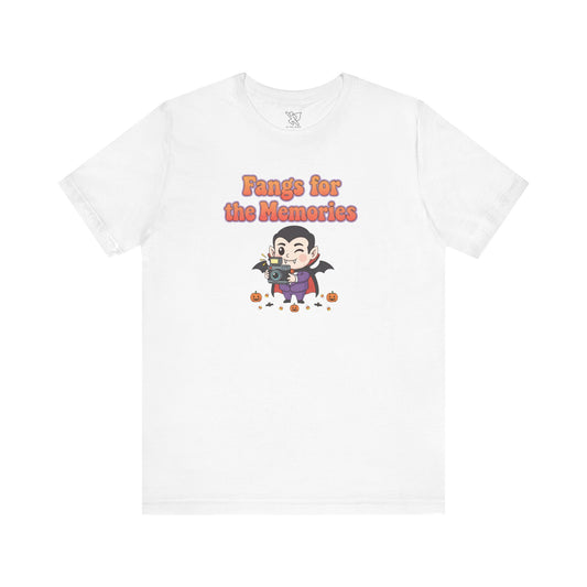 "Fangs for the Memories" Unisex Short Sleeve Shirt, Casual Halloween Outfit, Gift for Spooky Season, Halloween Shirt
