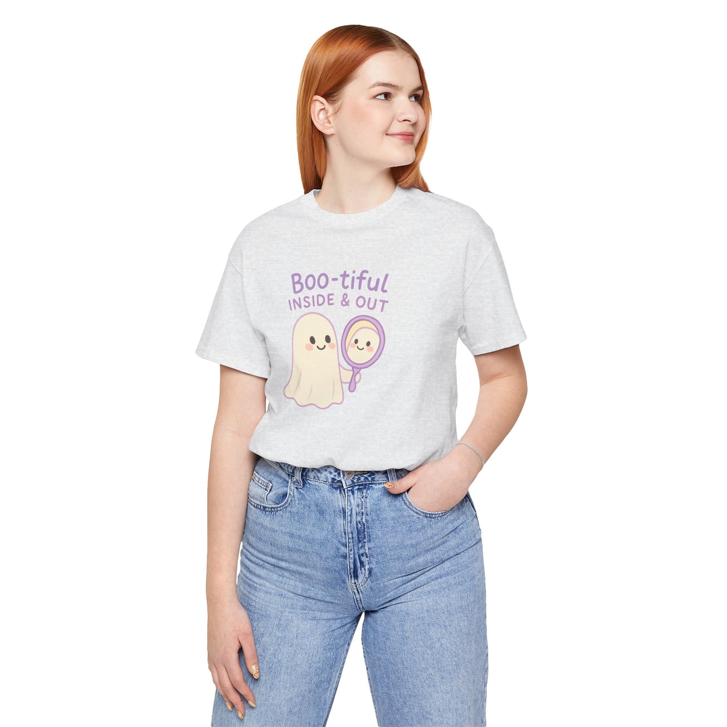 "Boo-tiful Inside Out" Ghost Tee, Cute Halloween Shirt, Unisex Short Sleeve T-Shirt, Fall Apparel, Spooky Vibes, Gift for Halloween Lovers