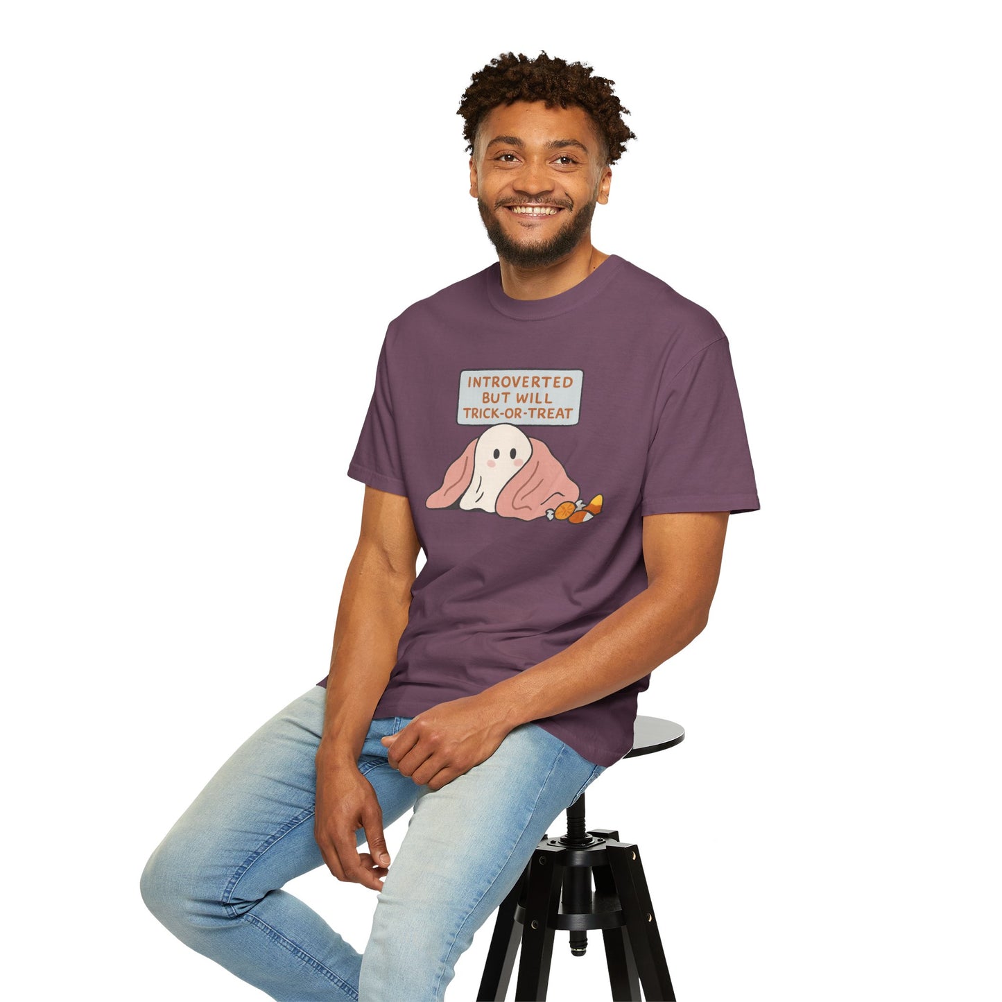 "Introverted But Will Trick or Treat" Unisex Halloween Tee, Funny Trick-or-Treat Shirt, Spooky Season Apparel, Gift for Introverts