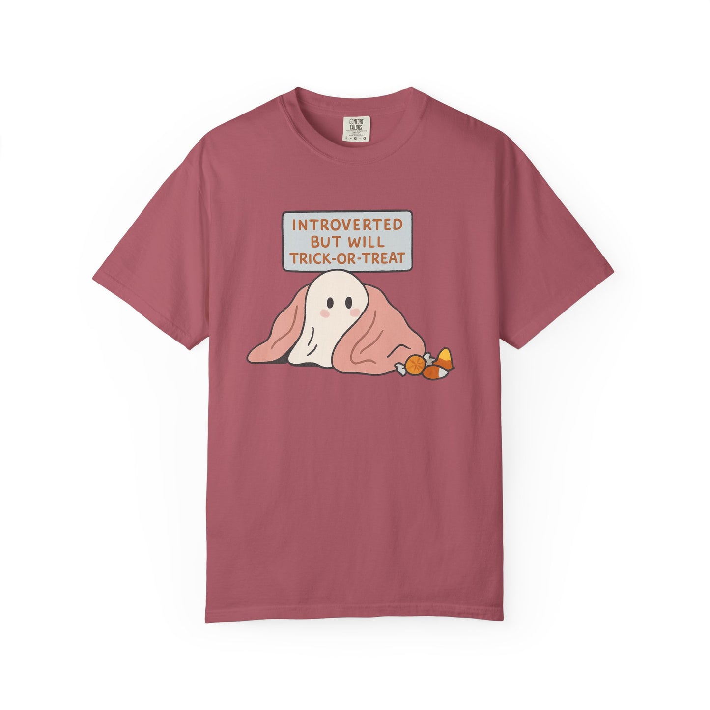 "Introverted But Will Trick or Treat" Unisex Halloween Tee, Funny Trick-or-Treat Shirt, Spooky Season Apparel, Gift for Introverts