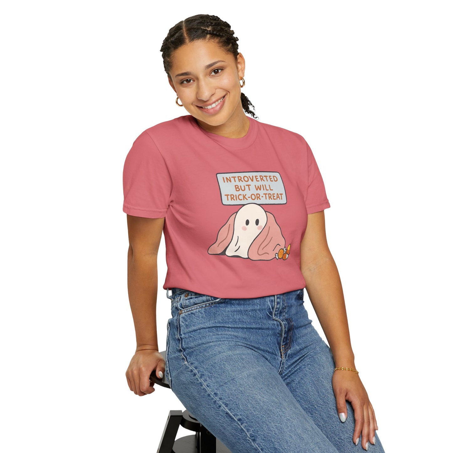"Introverted But Will Trick or Treat" Unisex Halloween Tee, Funny Trick-or-Treat Shirt, Spooky Season Apparel, Gift for Introverts