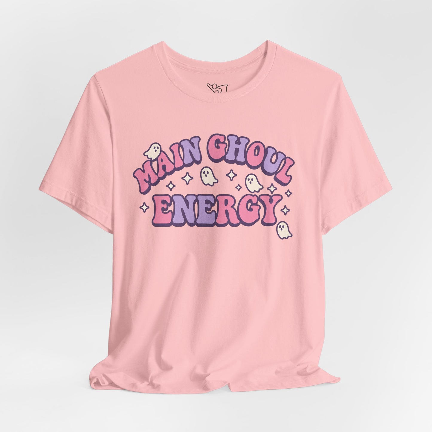 "Main Ghoul Energy" Unisex Short Sleeve T-Shirt, Halloween Party Shirt, Cute Graphic Tee, Gift for Ghost Lovers, Trendy Casual Wear