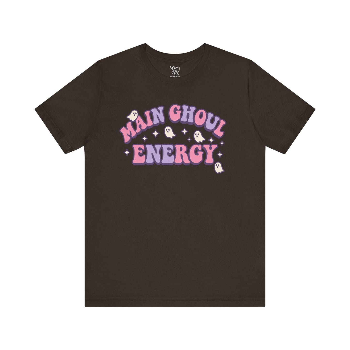 "Main Ghoul Energy" Unisex Short Sleeve T-Shirt, Halloween Party Shirt, Cute Graphic Tee, Gift for Ghost Lovers, Trendy Casual Wear