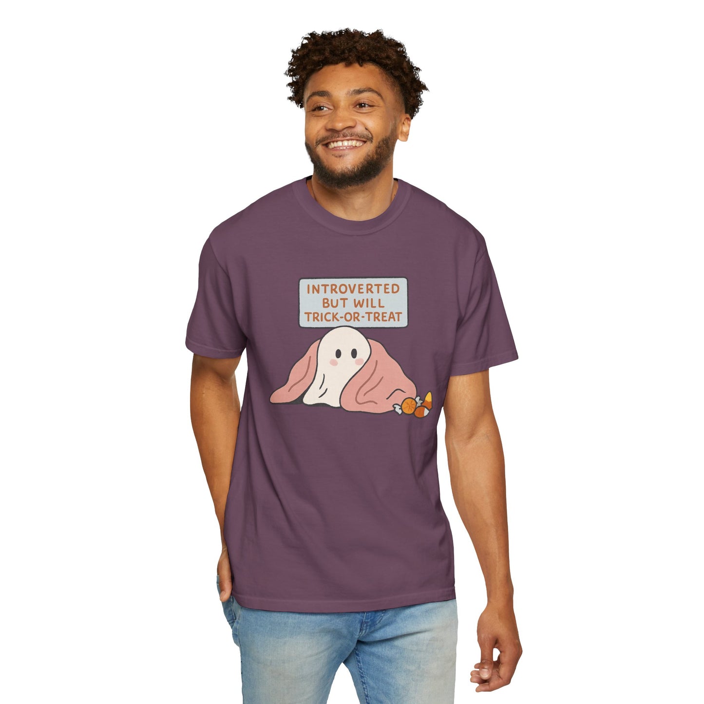 "Introverted But Will Trick or Treat" Unisex Halloween Tee, Funny Trick-or-Treat Shirt, Spooky Season Apparel, Gift for Introverts