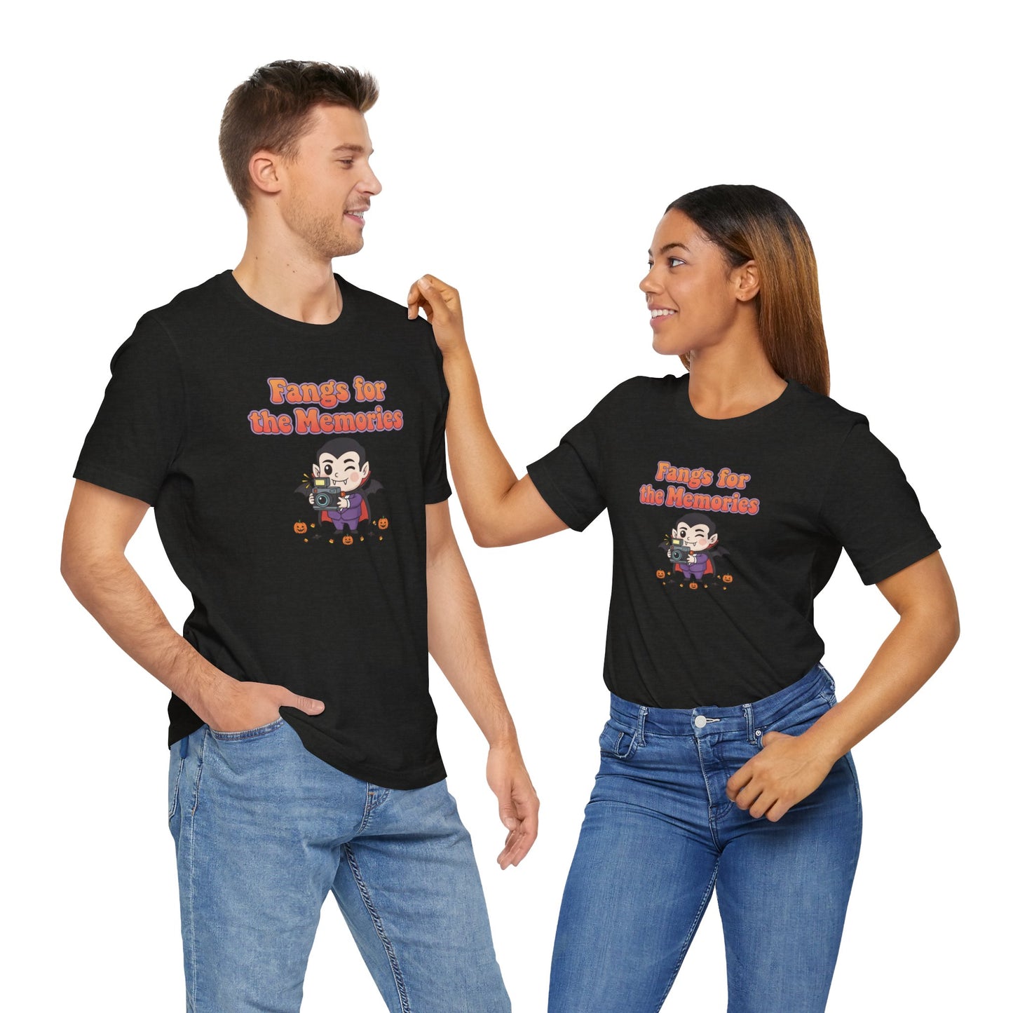 "Fangs for the Memories" Unisex Short Sleeve Shirt, Casual Halloween Outfit, Gift for Spooky Season, Halloween Shirt