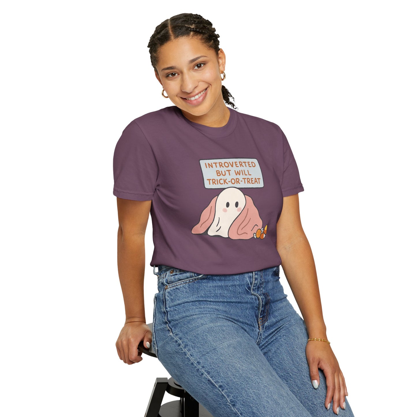 "Introverted But Will Trick or Treat" Unisex Halloween Tee, Funny Trick-or-Treat Shirt, Spooky Season Apparel, Gift for Introverts