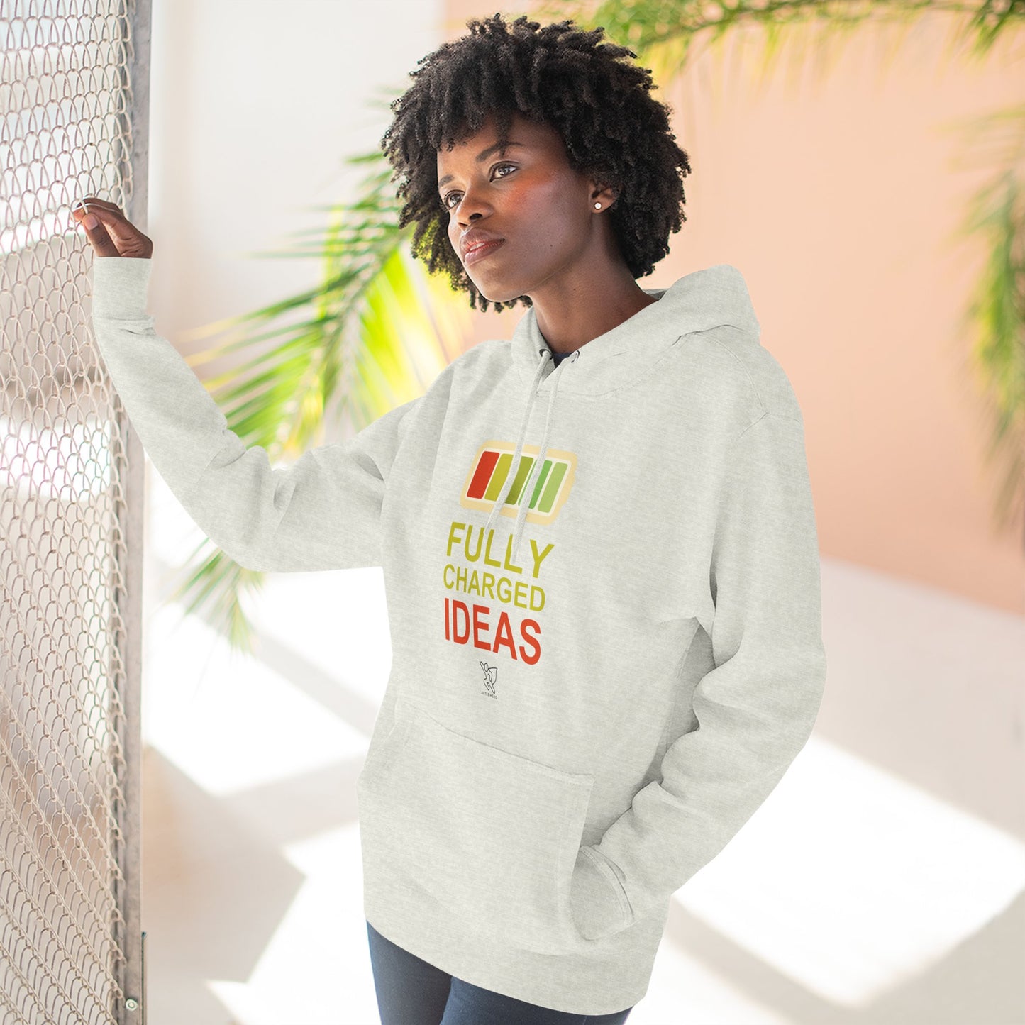 "Fully Charged Ideas" Motivational Fleece Sweatshirt, Cozy Gift for Creatives, Perfect for Inspiration, Fun Wear for All Occasions