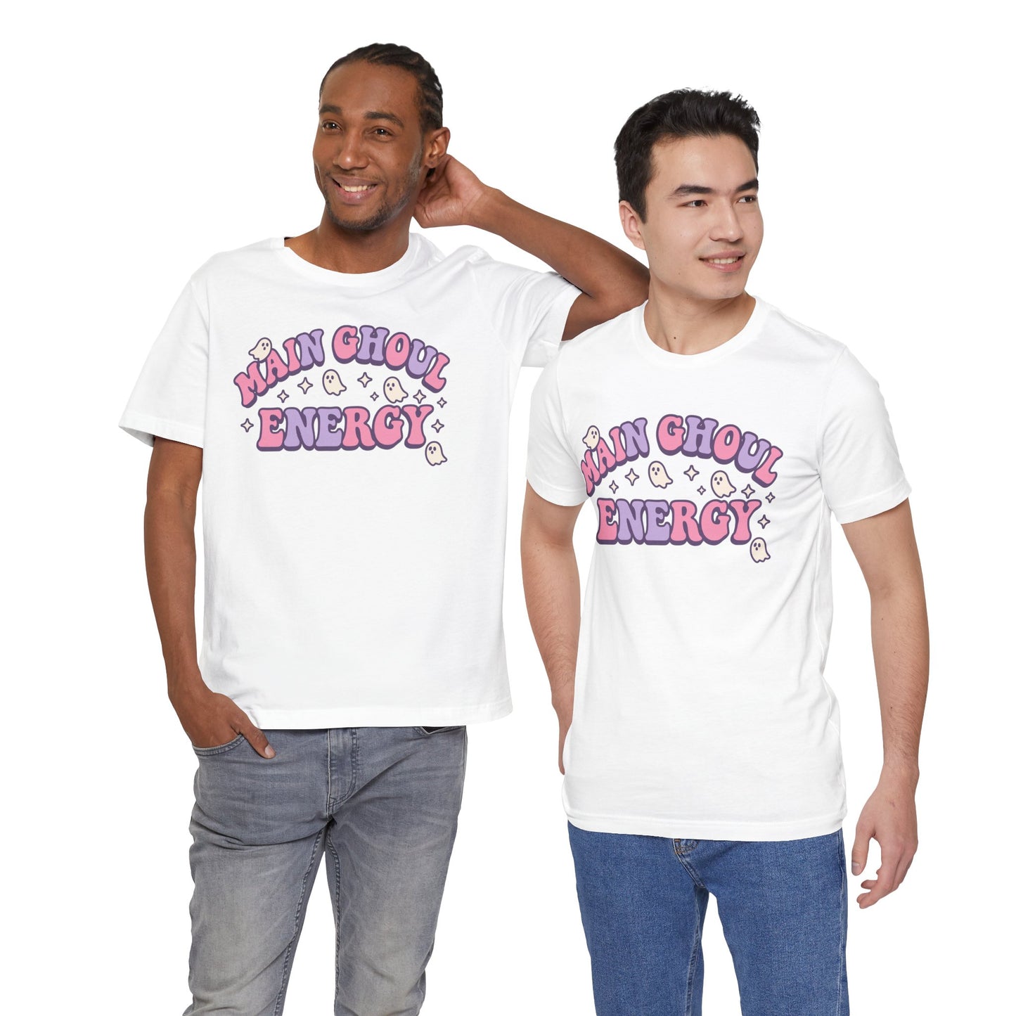 "Main Ghoul Energy" Unisex Short Sleeve T-Shirt, Halloween Party Shirt, Cute Graphic Tee, Gift for Ghost Lovers, Trendy Casual Wear