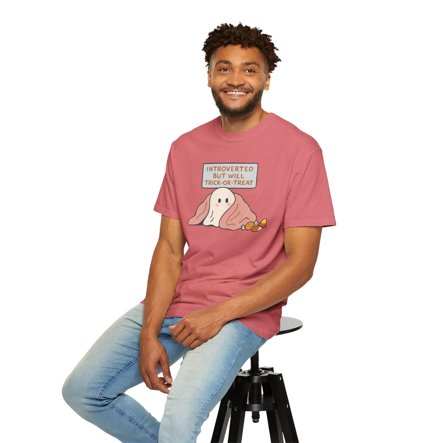 "Introverted But Will Trick or Treat" Unisex Halloween Tee, Funny Trick-or-Treat Shirt, Spooky Season Apparel, Gift for Introverts