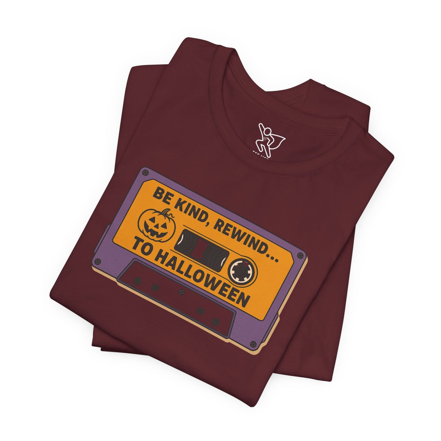 "Be Kind, Rewind to Halloween" T-Shirt, Unisex Casual Wear, Spooky Season Top, Vintage Style Shirt