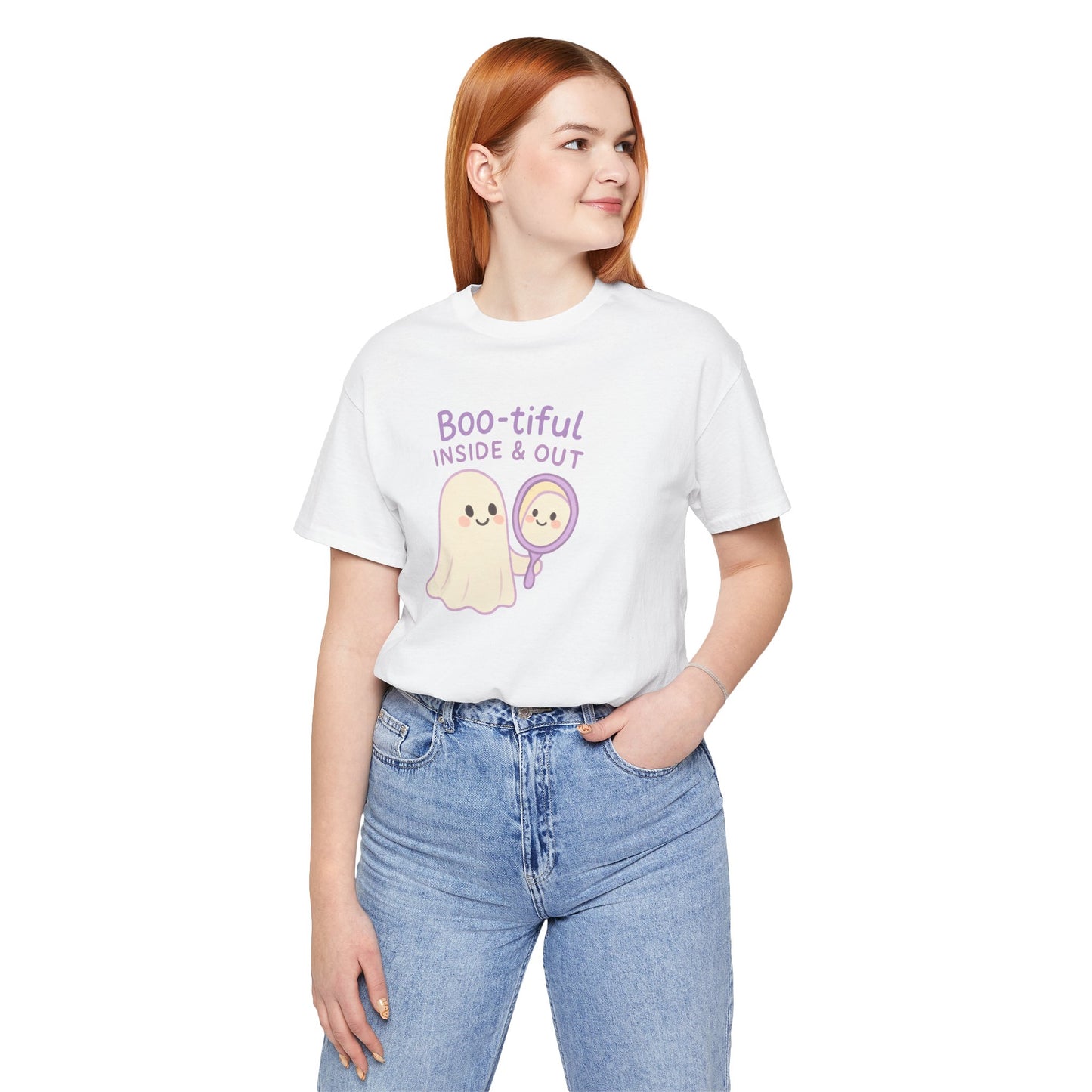 "Boo-tiful Inside Out" Ghost Tee, Cute Halloween Shirt, Unisex Short Sleeve T-Shirt, Fall Apparel, Spooky Vibes, Gift for Halloween Lovers
