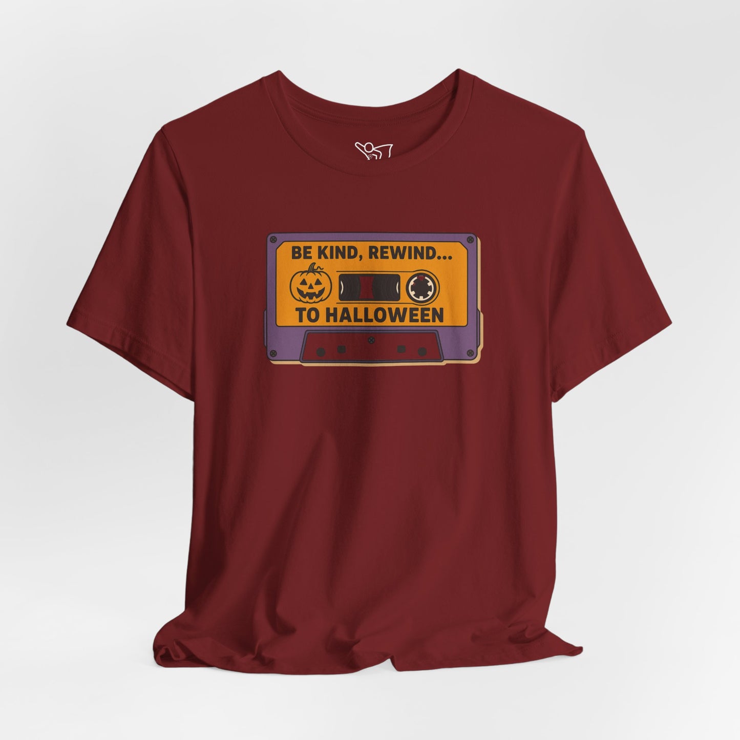 "Be Kind, Rewind to Halloween" T-Shirt, Unisex Casual Wear, Spooky Season Top, Vintage Style Shirt