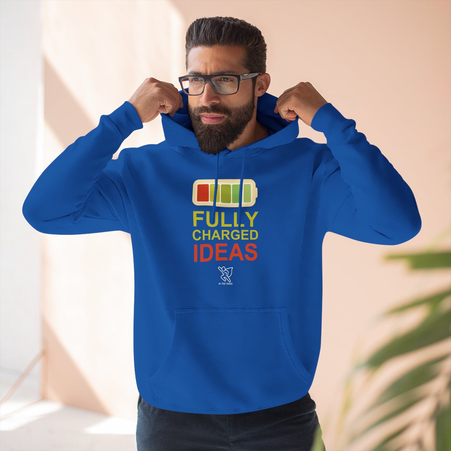 "Fully Charged Ideas" Motivational Fleece Sweatshirt, Cozy Gift for Creatives, Perfect for Inspiration, Fun Wear for All Occasions