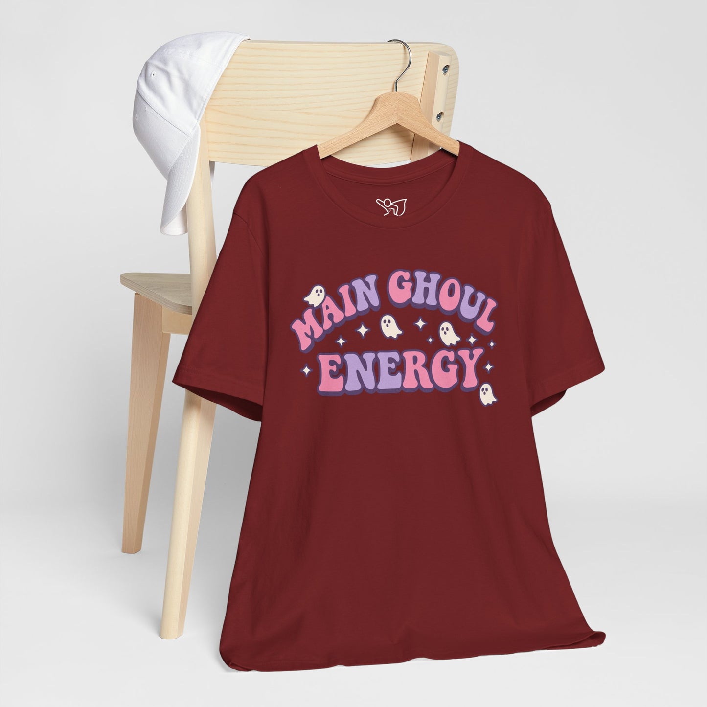 "Main Ghoul Energy" Unisex Short Sleeve T-Shirt, Halloween Party Shirt, Cute Graphic Tee, Gift for Ghost Lovers, Trendy Casual Wear