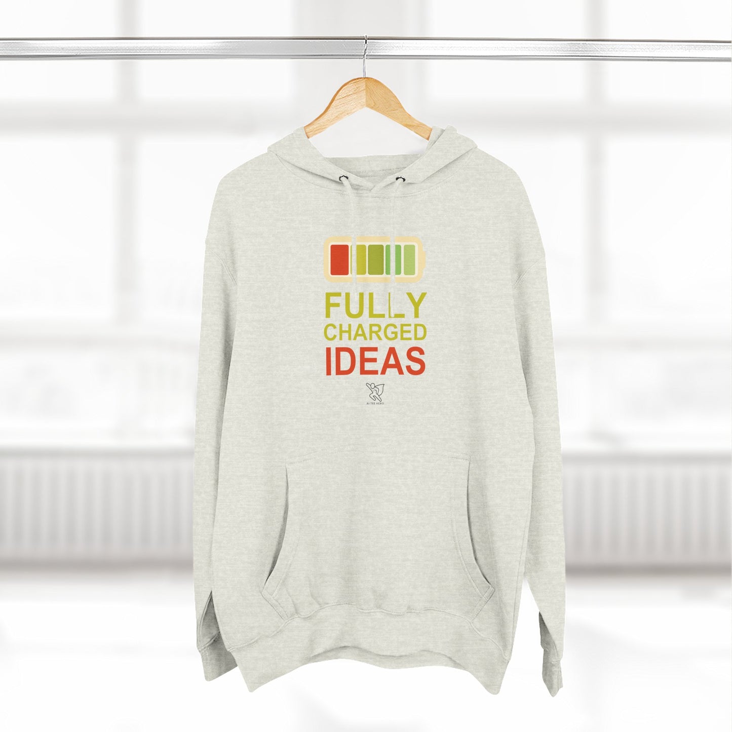 "Fully Charged Ideas" Motivational Fleece Sweatshirt, Cozy Gift for Creatives, Perfect for Inspiration, Fun Wear for All Occasions