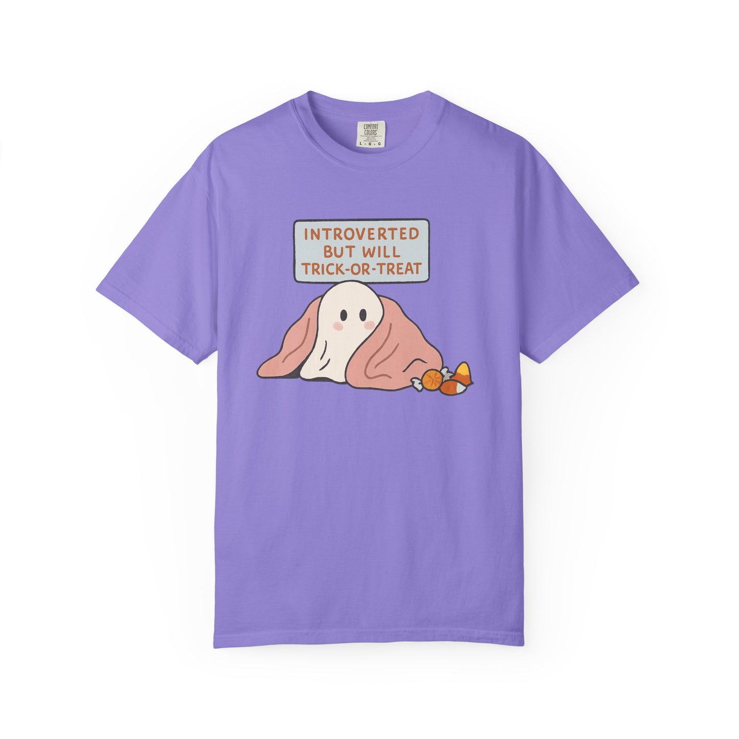 "Introverted But Will Trick or Treat" Unisex Halloween Tee, Funny Trick-or-Treat Shirt, Spooky Season Apparel, Gift for Introverts