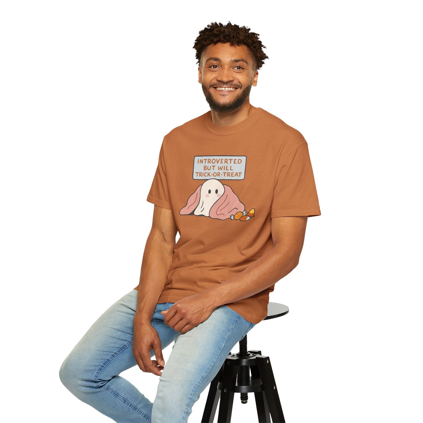 "Introverted But Will Trick or Treat" Unisex Halloween Tee, Funny Trick-or-Treat Shirt, Spooky Season Apparel, Gift for Introverts