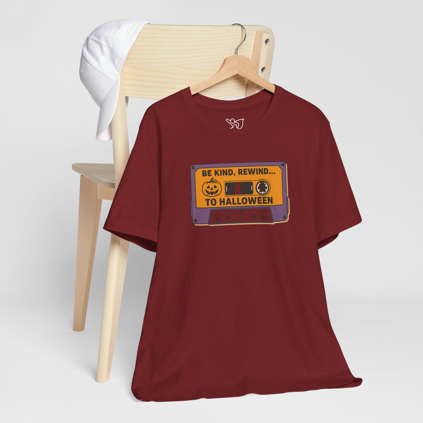 "Be Kind, Rewind to Halloween" T-Shirt, Unisex Casual Wear, Spooky Season Top, Vintage Style Shirt